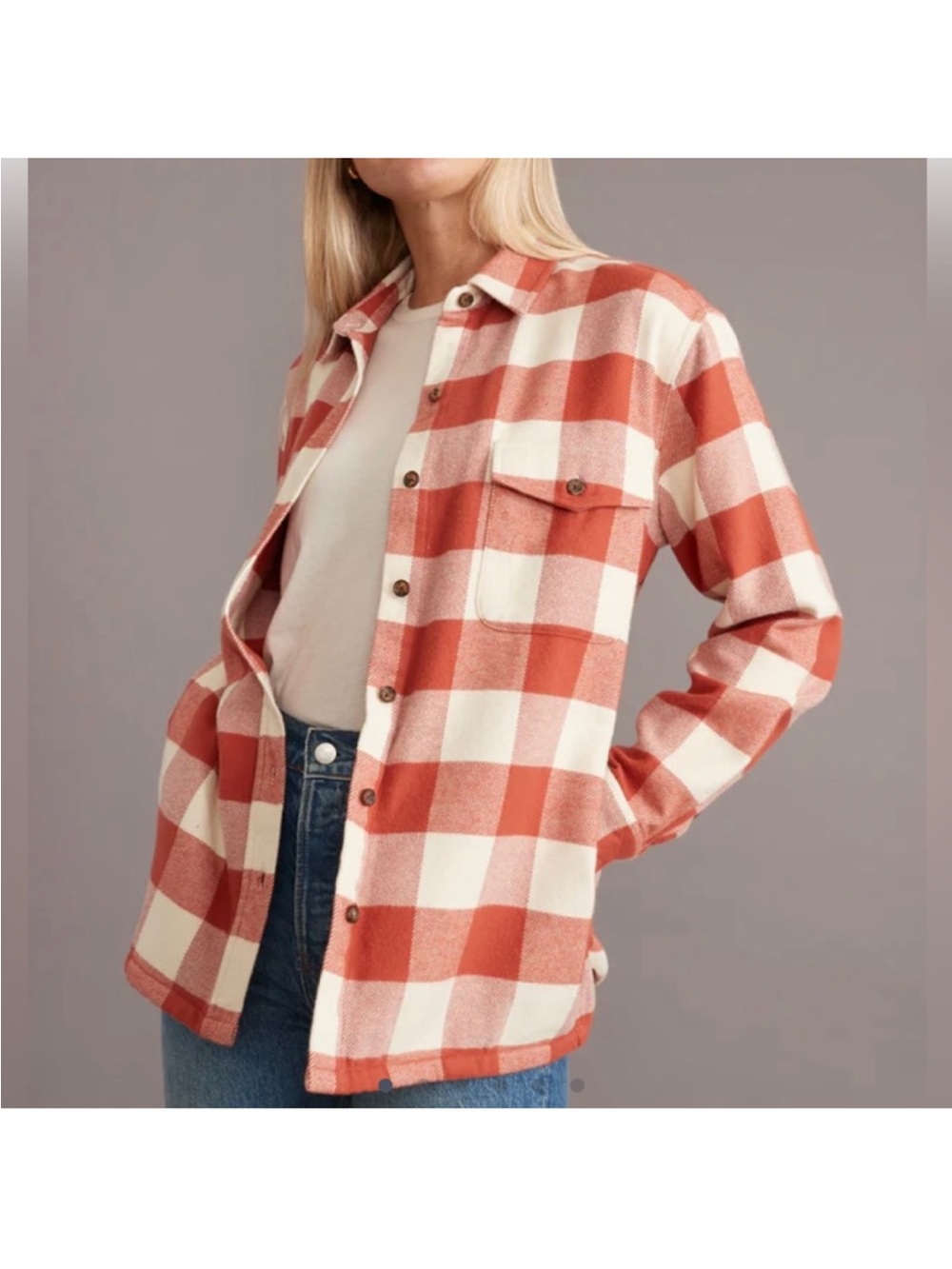 Marine Layer Riley Overshirt Rust/Cream Size S NWT - Picture 3 of 10